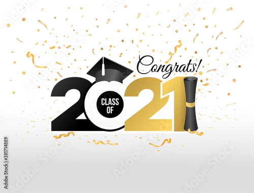 Lettering Class of 2021 for greeting, invitation card. Text for graduation design, congratulation event, T-shirt, party, high school or college graduate. Vector isolated on white background.