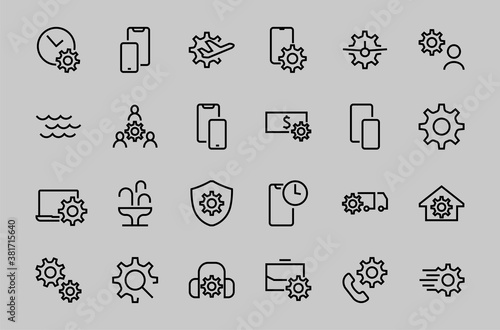 A simple set of settings and options related to Vector Line Icons. Contains icons such as set time, business, phone, and more. Editable Stroke.. 480x480