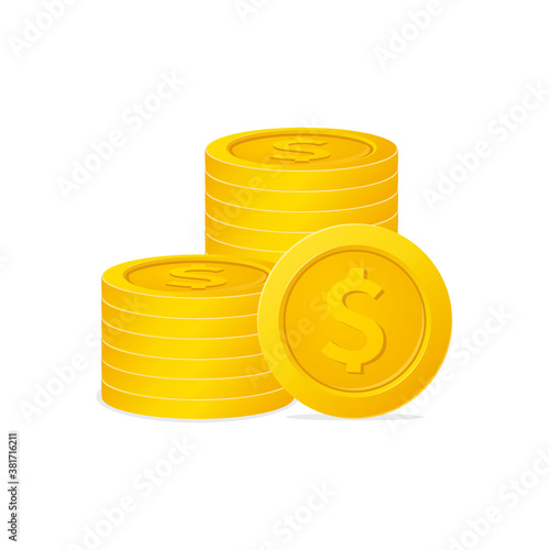 A stack of gold coins with dollar sign. Dollar money isolated on a white background. 