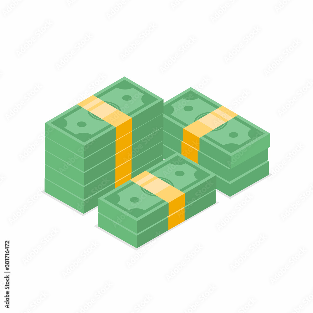 Stack of cash symbol flat style isometric view. Dollars bundles, money vector illustration. Stack of cash symbol flat style isometric view. Dollars bundles, money vector illustration.