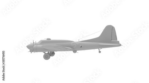 3D rednering of a world war two bomber plane white model