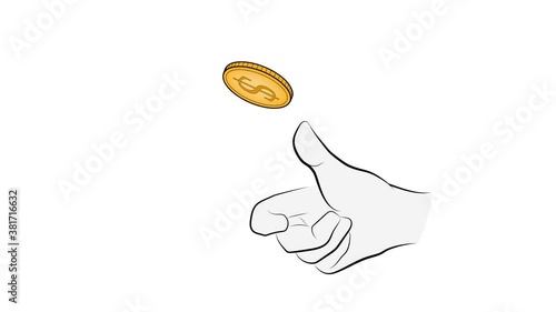 Hand tossing a coin. a coin to flip on heads or tails. video illustration