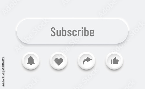 Social media features icon set.
Retweet, like, notification, subscribe icons