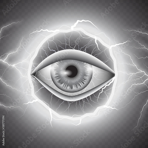 Abstract symbol of All-seeing Eye in lightning circle . Concept magic occultism esoterics