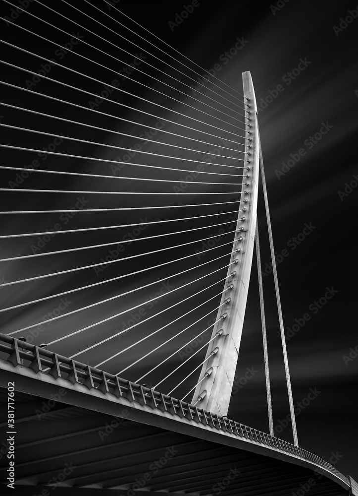 Obraz premium Fine art black and white photography of the structure of a modern bridge in Valencia, Spain