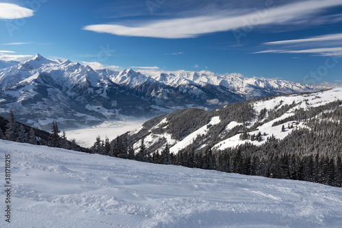 Winter view from the top of Ausrtian Alps in Kaprun ski resort, National Park Hohe Tauern, Europe, Austria  © Rastislav Sedlak SK