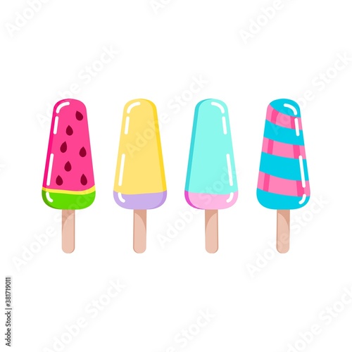 Summer collection of delicious ice creams. Ice cream cartoon icon set.