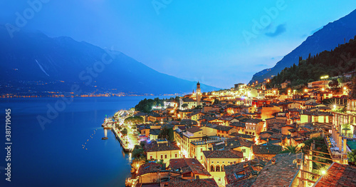 Scenic view on Lake Garda in Limone sul Garda town, famous tourist destination in Italy