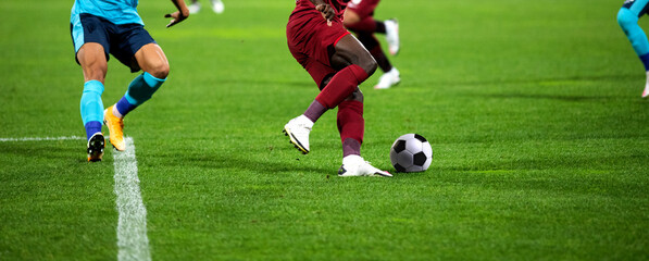 banner of soccer game players fighting for football