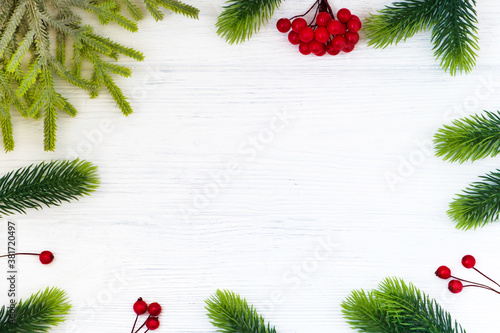 Christmas composition. pine branches on white background.