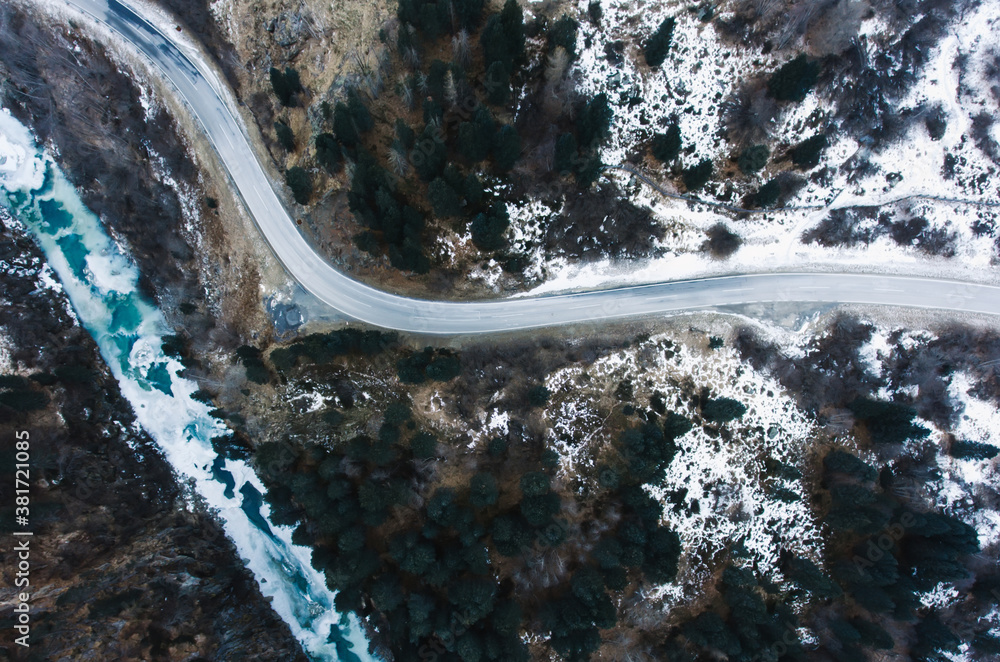 Aerial landscape of road and river