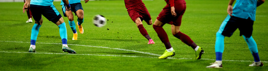 banner of soccer game players fighting for football