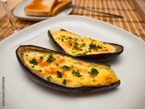 Baked eggplant stuffed with cheese