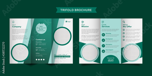 Corporate business trifold brochure template. Modern, Creative and Professional tri fold brochure vector design. Simple and minimalist promotion layout.