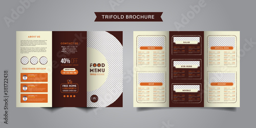 Food trifold brochure menu template. fast food menu brochure for restaurant.