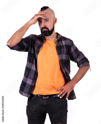 Young hispanic man thinking in deep worry