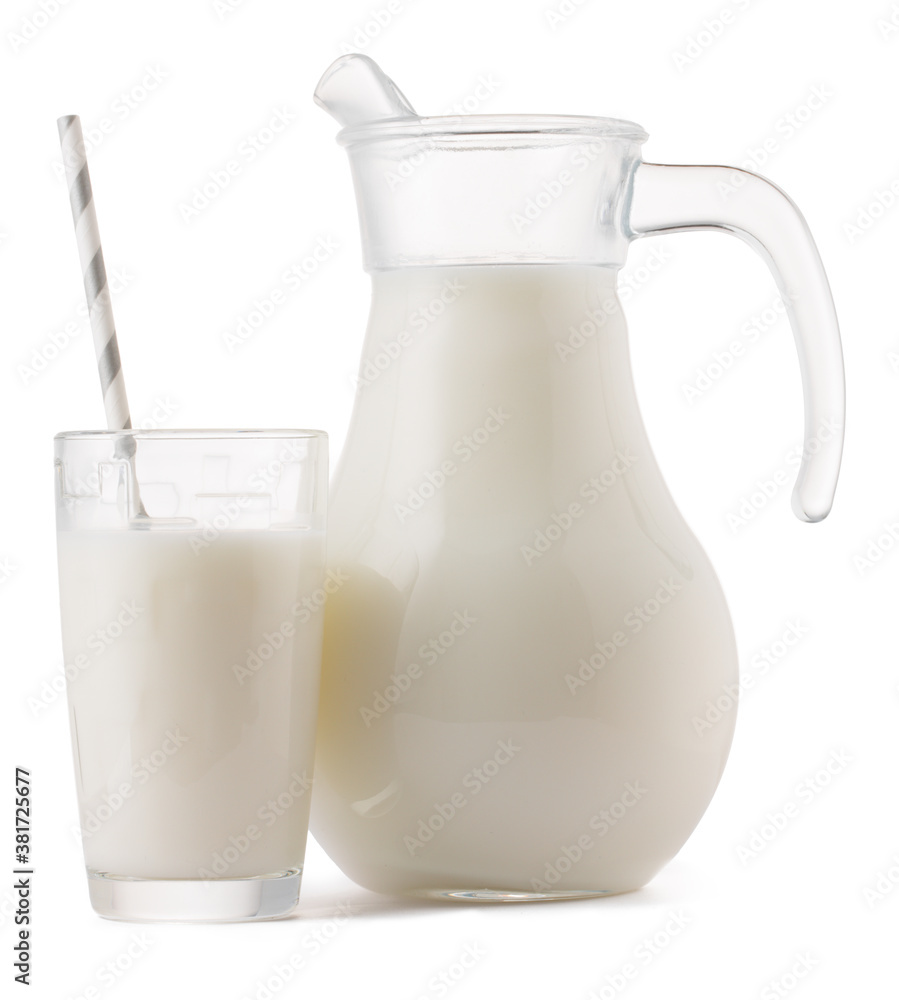 Glass jar and cup of fresh milk isolated Glass jar and cup of fresh milk isolated
