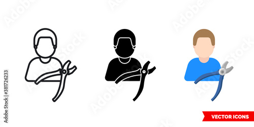 Repairer repairman icon of 3 types color, black and white, outline. Isolated vector sign symbol.