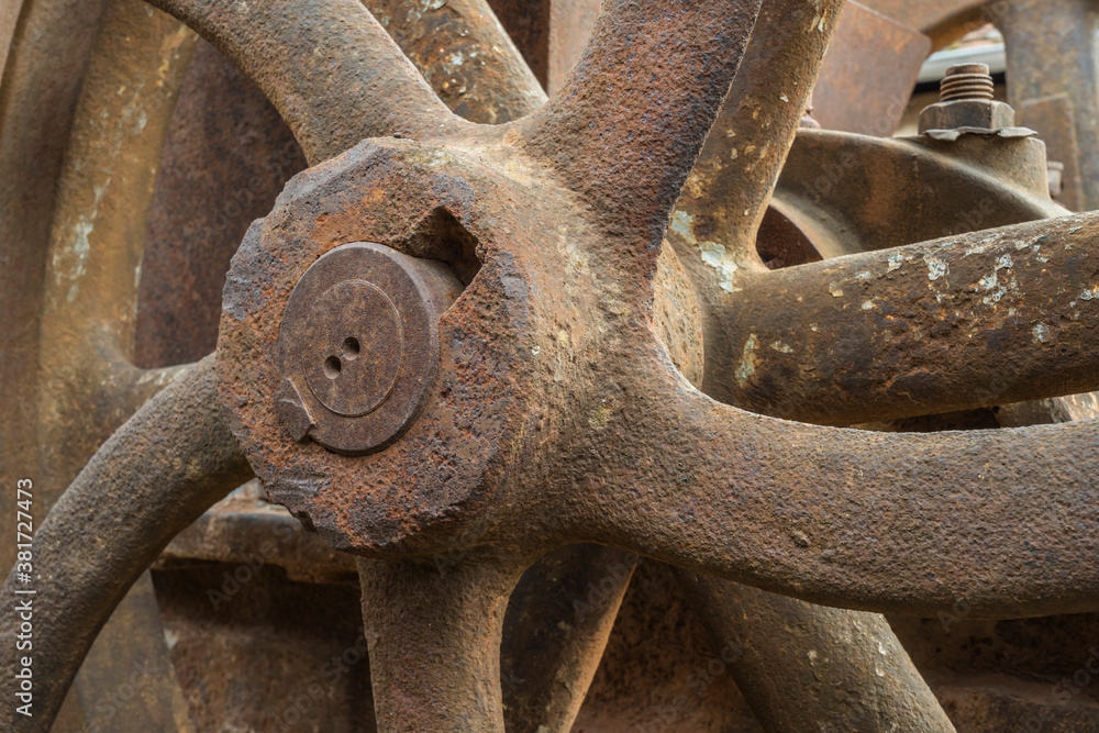 rusty wheel hub of a historic machine rusty wheel hub of a historic machine