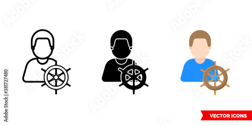 Sailor seafarer seaman icon of 3 types color, black and white, outline. Isolated vector sign symbol.