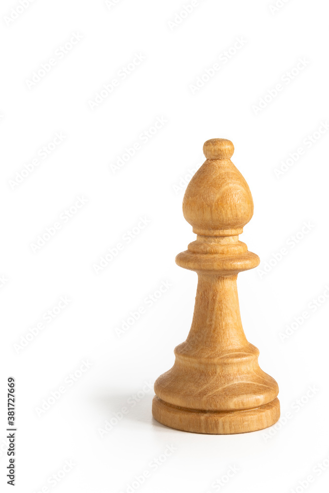 White bishop - Wooden chess piece isolated on white background. Picture taken in studio with lightbox. White bishop - Wooden chess piece isolated on white background. Picture taken in studio with lightbox.