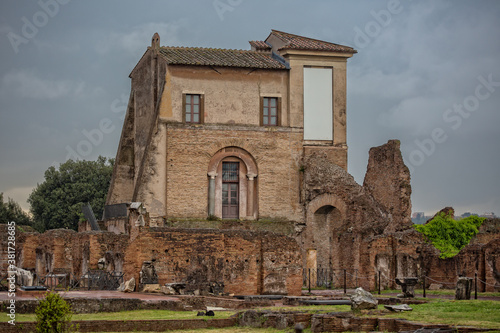Ancient Roman ruins on the Palatine hill in Rome. Great view of the House of Livia at the Palatine Hill in Rome, Italy