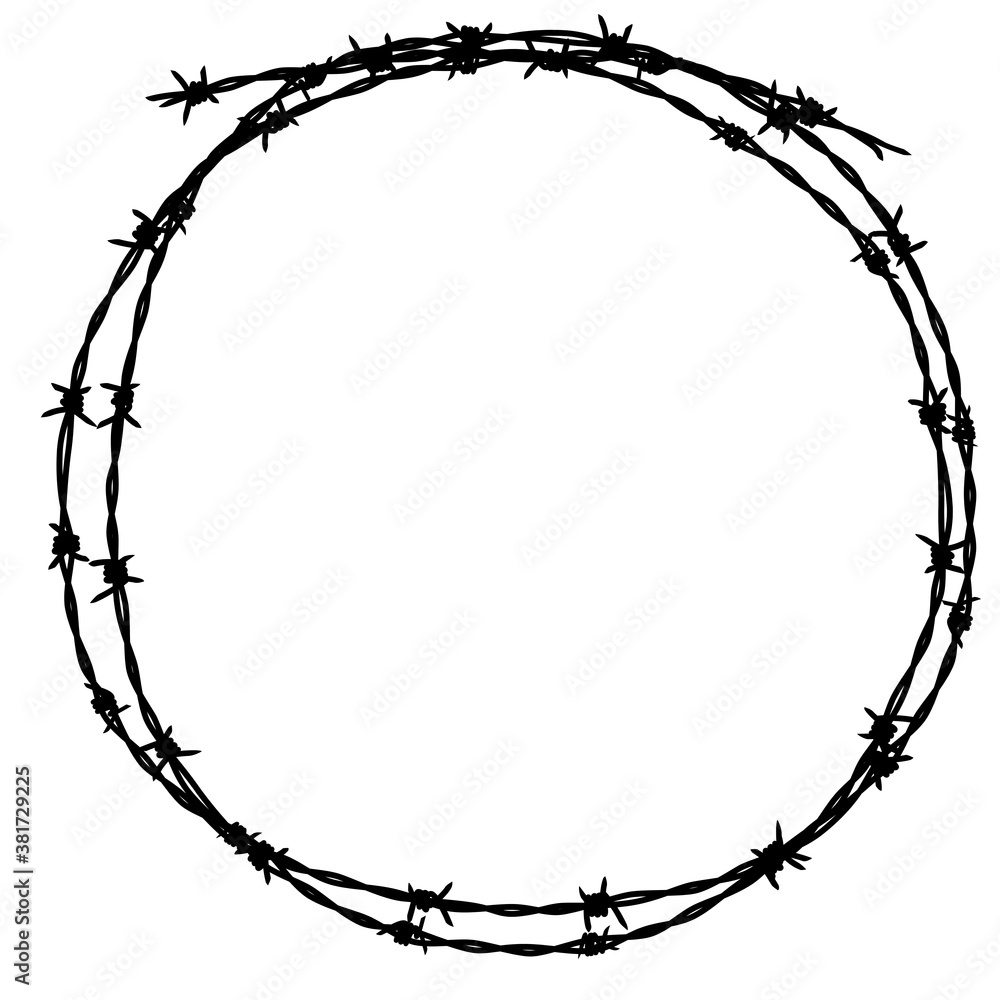 Silhouette of circle barbed wire  - obrazy, fototapety, plakaty 