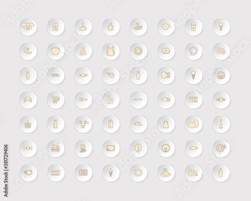 Grocery store icons set. Color vector outline isolated illustration.