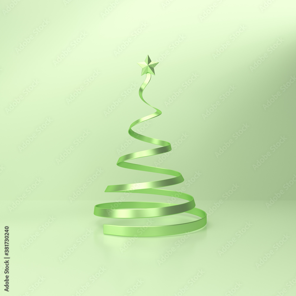 Christmas green tree with a big star at the top on green studio background. xmas card. Christmas green tree with a big star at the top on green studio background. xmas card.