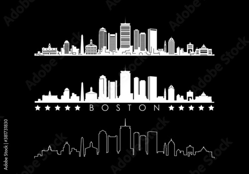BOSTON Massachusetts  SKYLINE City Outline Silhouette 