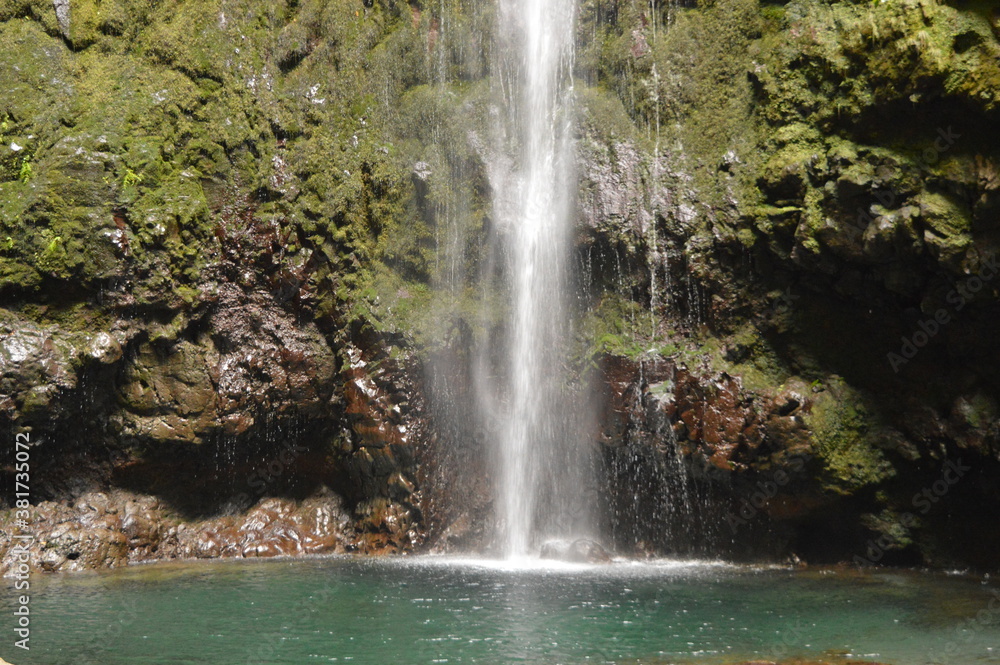 Fototapeta premium Hiking on the green paths of the levadas and waterfalls on Madeira Island in Portugal
