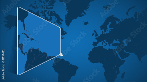 Location of Dominica on the World Map with Enlarged Map of Dominica with Flag. photo