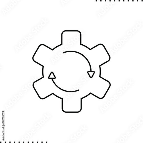 Gear with refresh arrows vector icon in outlines