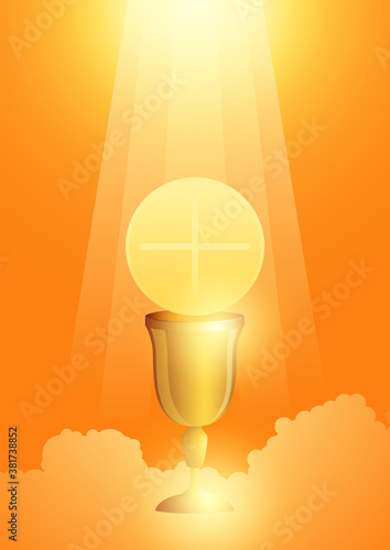 Eucharist symbol with golden chalice and host