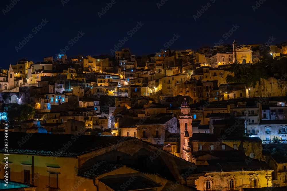 cityscape of Ragusa town in Sicily, Italy, Europe.