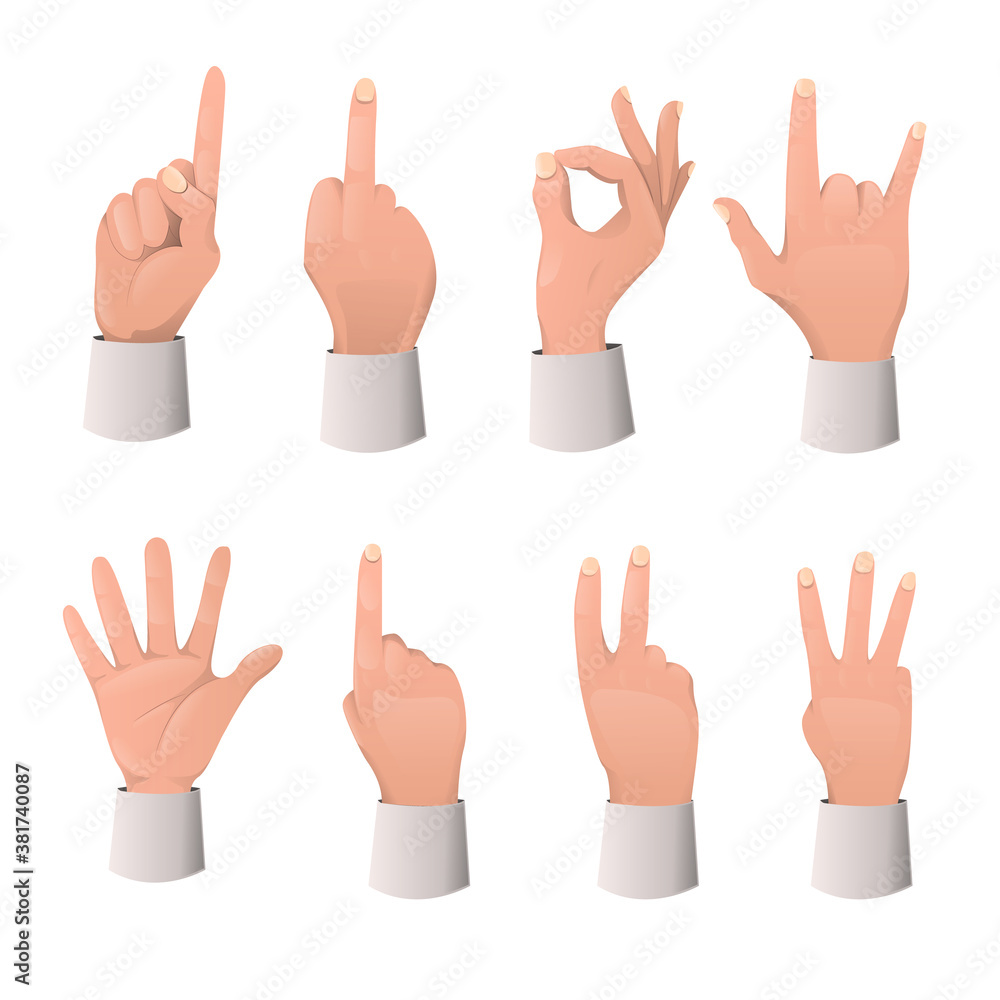 Set of hand gesture cartoon. Various gestures Set of hand gesture cartoon. Various gestures
