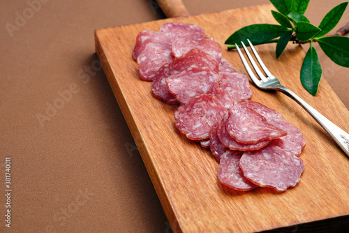 Iberian sausage slices from spain