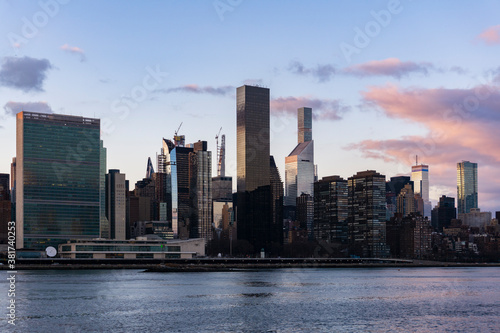 An aerial view of NYC skyline. Skyscrapers of midtown in Manhattan along East river © Renata