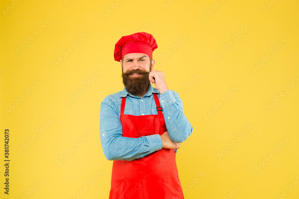 Man with beard and mustache restaurant cook, local food concept Man with beard and mustache restaurant cook, local food concept