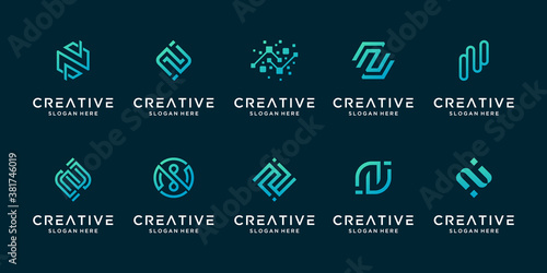 Set of creative letter n logo design technology photo