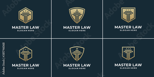 Set of pillar and shield logo design for law firm