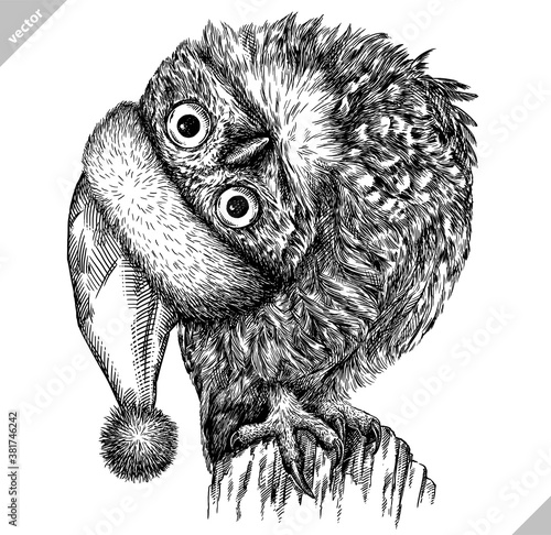 black and white engrave isolated owl vector illustration