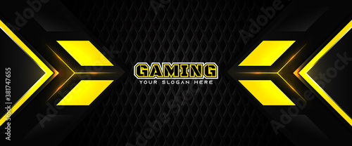 Futuristic yellow and black abstract gaming banner design template with metal technology concept. Vector graphic for business corporate promotion, game header social media, live streaming background