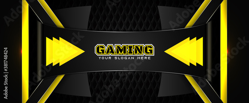 Futuristic yellow and black abstract gaming banner design template with metal technology concept. Vector graphic for business corporate promotion, game header social media, live streaming background