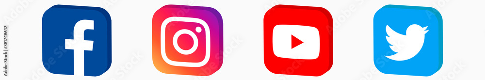 Facebook, twitter, instagram, youtube logo. Facebook, twitter