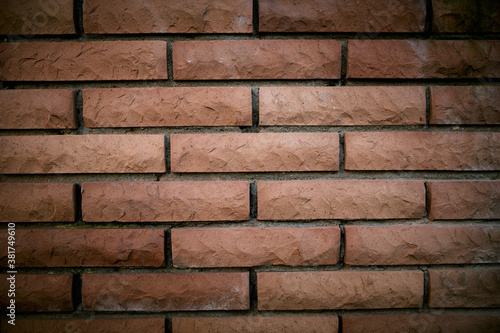 brickstone wall red colored, background photo with copy space