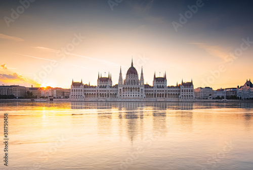 Wonderful sunset over the Hungarian Parliament in Budapest, Hungary