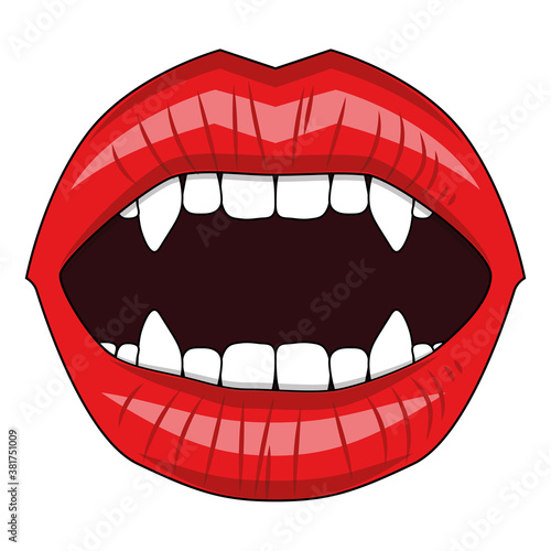 Vampire open lips with fangs