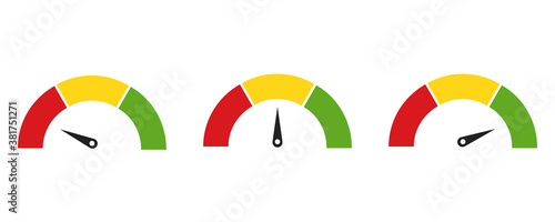 Color speedometer icon. Set of colorful speedo. Vector illustration on white background . Flat colection of  tachometers.