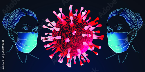 Social distancing and minimize physical contact. Space between people to avoid spreading COVID-19 Virus.  Low poly wireframe style. Vector